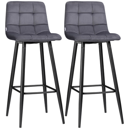 Modernes Barhocker-Set, Stahl, Samt, rutschfest, 2er-Pack, Grau