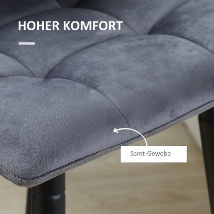 Modernes Barhocker-Set, Stahl, Samt, rutschfest, 2er-Pack, Grau