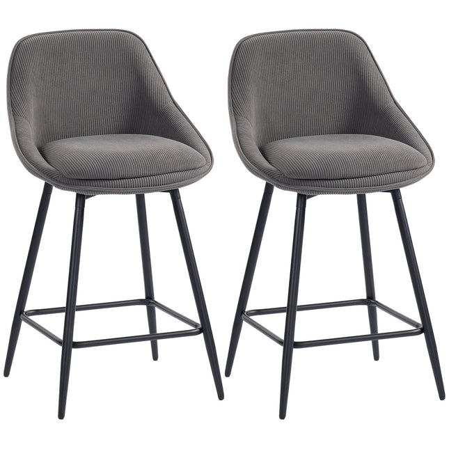Barhocker 2er-Set, Kord-Polsterung, Stahlbeine, Grau