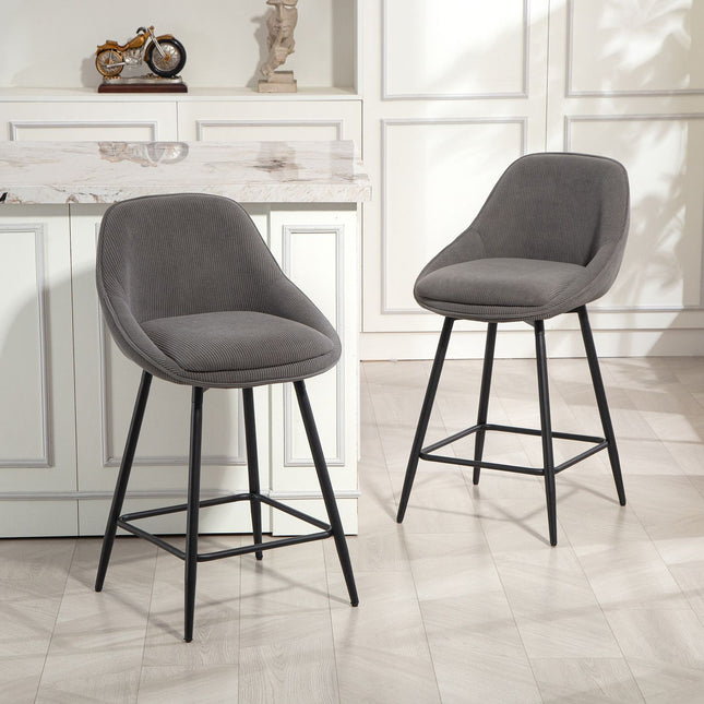 Barhocker 2er-Set, Kord-Polsterung, Stahlbeine, Grau