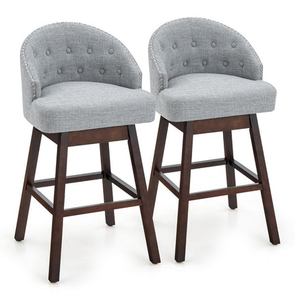 Barhocker 2er Set, Barstuhl, 360° drehbar, Küchenhocker mit Rückenlehne und Fußstütze, 55 x 53 x 105 cm, Grau + Braun