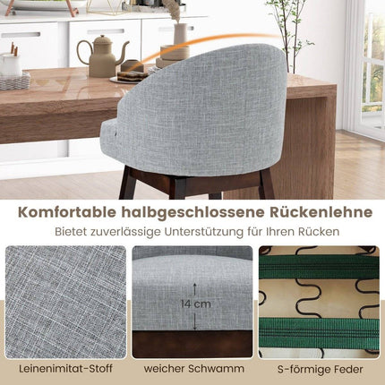 Barhocker 2er Set, Barstuhl, 360° drehbar, Küchenhocker mit Rückenlehne und Fußstütze, 55 x 53 x 105 cm, Grau + Braun