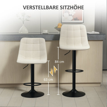 Höhenverstellbare beige Barhocker, 2er-Set, 360° drehbar