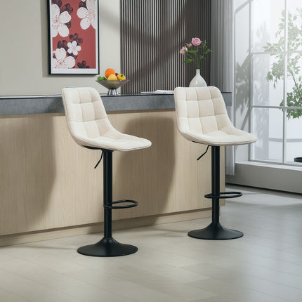 Höhenverstellbare beige Barhocker, 2er-Set, 360° drehbar
