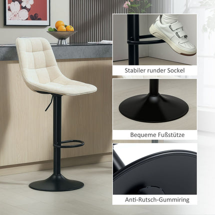 Höhenverstellbare beige Barhocker, 2er-Set, 360° drehbar