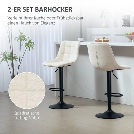 Höhenverstellbare beige Barhocker, 2er-Set, 360° drehbar