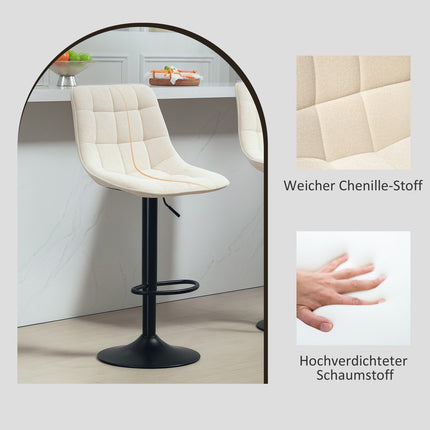 Höhenverstellbare beige Barhocker, 2er-Set, 360° drehbar