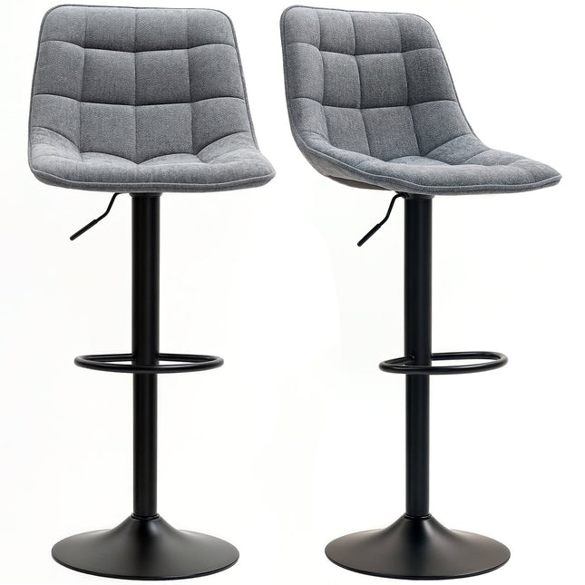 Dark gray adjustable barstools, set of 2, with backrest