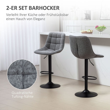 Dunkelgraue, verstellbare Barhocker, 2er-Set, mit Rückenlehne