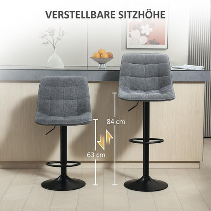 Dunkelgraue, verstellbare Barhocker, 2er-Set, mit Rückenlehne