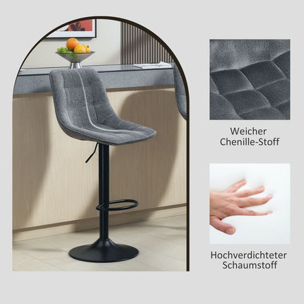 Dunkelgraue, verstellbare Barhocker, 2er-Set, mit Rückenlehne