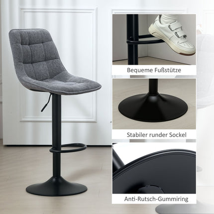 Dunkelgraue, verstellbare Barhocker, 2er-Set, mit Rückenlehne