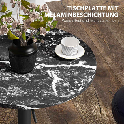 Runder schwarzer Esstisch, Marmoroptik – verstellbar Ø60 x 68-93,5 cm