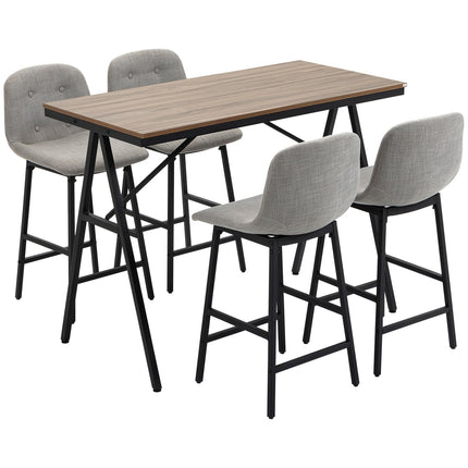 Bartisch-Set, 5-teilig, Metall, 120x60x91 cm, hellbraun
