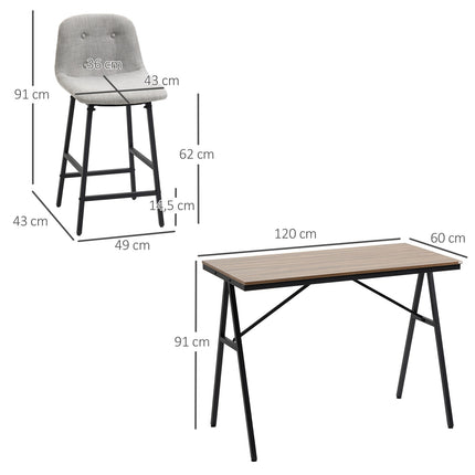 Bartisch-Set, 5-teilig, Metall, 120x60x91 cm, hellbraun