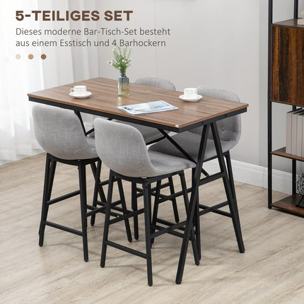 Bartisch-Set, 5-teilig, Metall, 120x60x91 cm, hellbraun