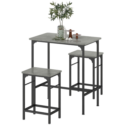 Bartisch-Set mit 2 Hockern, graue Oberfläche