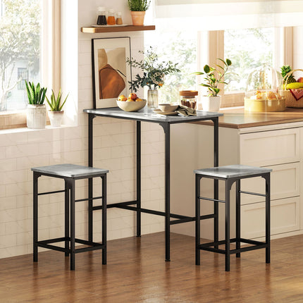 Bartisch-Set mit 2 Hockern, graue Oberfläche
