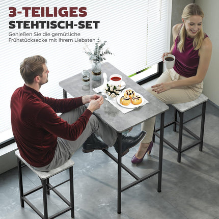 Bartisch-Set mit 2 Hockern, graue Oberfläche