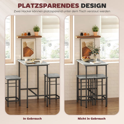 Bartisch-Set mit 2 Hockern, graue Oberfläche