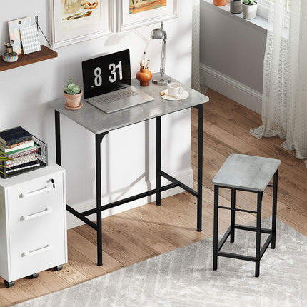 Bartisch-Set mit 2 Hockern, graue Oberfläche