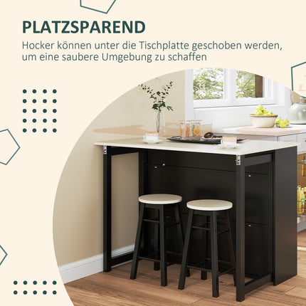 3-teiliges schwarzes Esszimmerset, klappbare Tischplatte und Aufbewahrungsschrank