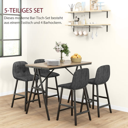 Dunkelgraues Bartisch-Set aus Stahl, 5-teilige Essgruppe
