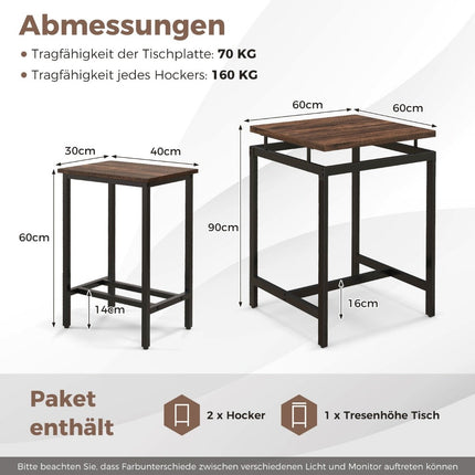 Bar table with bar stool set kitchen table at counter height dining table with 2 chairs rustic brown