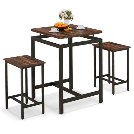 Bar table with bar stool set kitchen table at counter height dining table with 2 chairs rustic brown