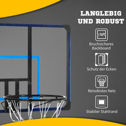 Wandmontierter Outdoor-Basketballkorb, Stahl, 113x61x73 cm