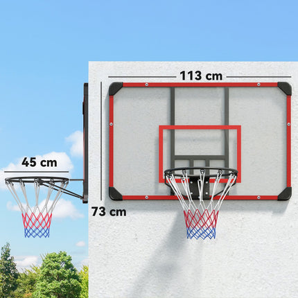 Panier de basket, panier de basket, filet de basket avec panier, fixation murale, extérieur, acier, 113 x 61 x 73 cm, rouge