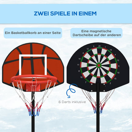 Support de panier de basket réglable en hauteur, cible de fléchettes magnétique 129-179 cm