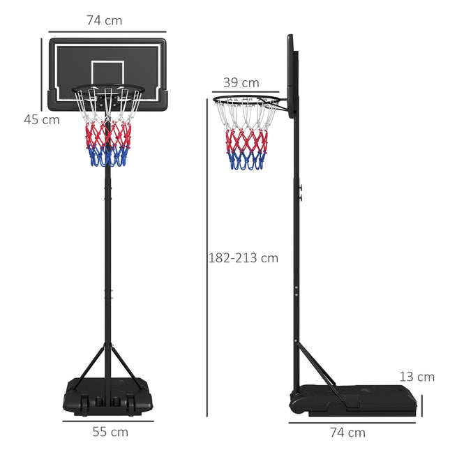 Verstellbarer Basketballkorb mit Ständer und Rollen, 220–250 cm