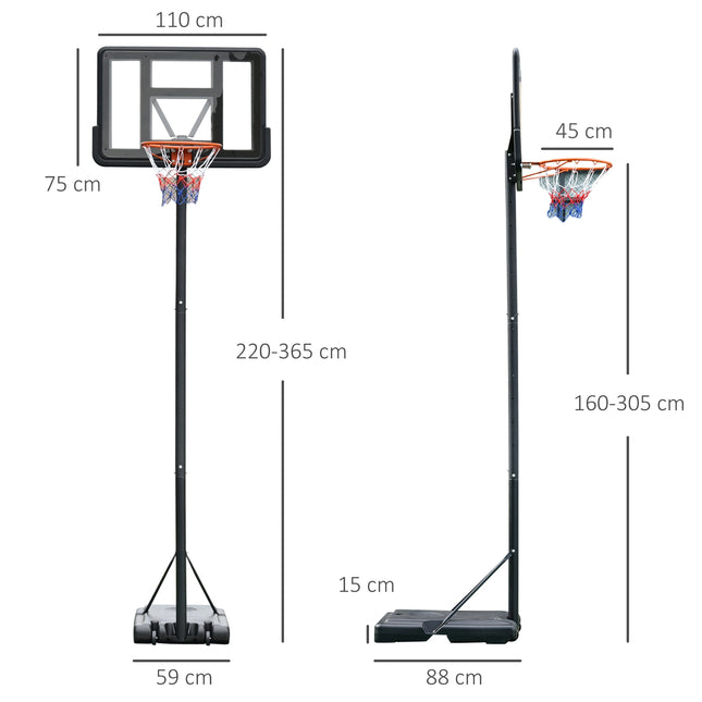 Verstellbarer tragbarer Basketballständer mit Rollen für den Innen- und Außenbereich