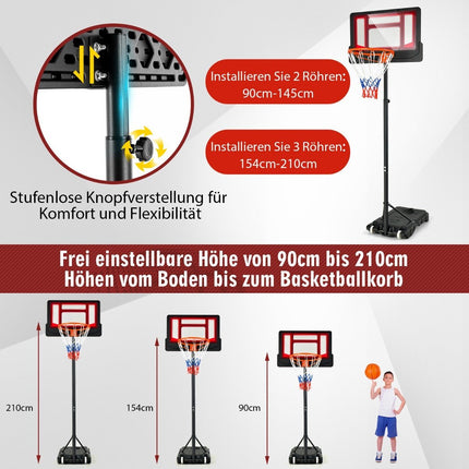 Basketballkorb für Kinder. Wetterfester Korbständer mit verstellbarer Höhe von 90-210 cm