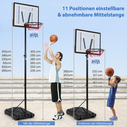 Basketbalring voor buitenbasketbal, 172-305 cm in hoogte verstelbaar mandsysteem met verwijderbare middenbuis