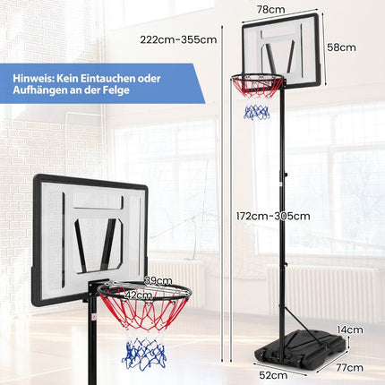 Basketbalring voor buitenbasketbal, 172-305 cm in hoogte verstelbaar mandsysteem met verwijderbare middenbuis
