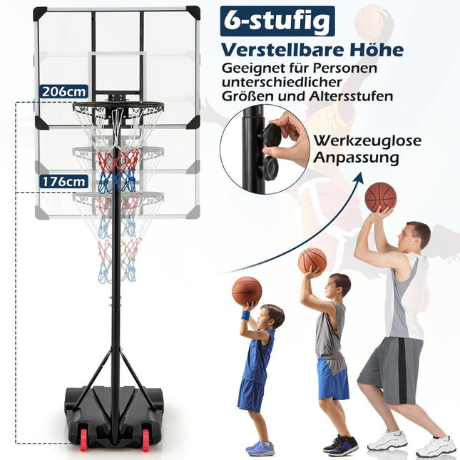 Basketbalring outdoor basketbalstandaard 176-206 cm in hoogte verstelbaar mobiel ringsysteem met achterwand zwart