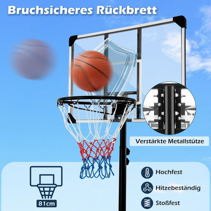 Basketballkorb Outdoor Basketballständer 176-206 cm höhenverstellbar mobile Korbanlage mit Rückwand schwarz