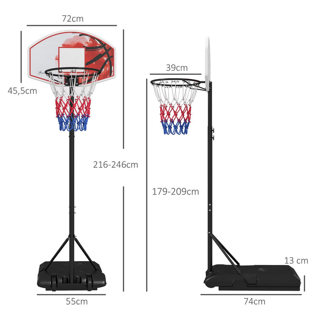 Basketbalring met standaard, 179-209 cm in hoogte verstelbare basketbalstandaard met wielen, basketbalsysteemstandaard, buiten, staal, veelkleurig