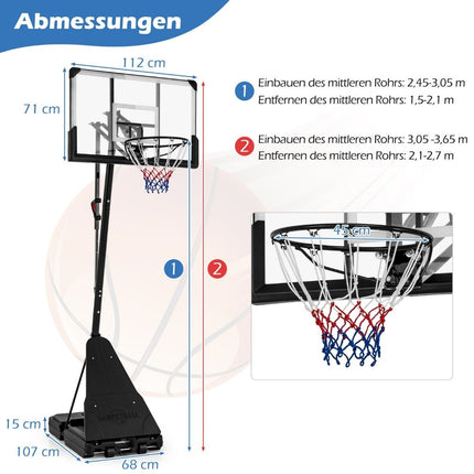 Basketballständer 150-305 cm höhenverstellbarer Basketballkorb Outdoor mit Standfuß