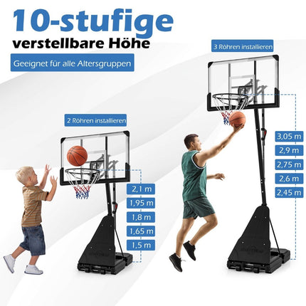 Basketballständer 150-305 cm höhenverstellbarer Basketballkorb Outdoor mit Standfuß