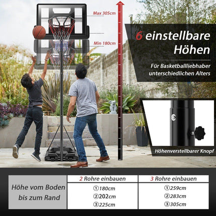 Basketballständer 180-305 cm höhenverstellbarer Basketballkorb mit Ständer &amp; 2 Rädern Korbsystem für Kinder