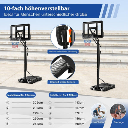 Basketballständer 245-305 cm höhenverstellbar Basketballkorb mit Ständer schwarz