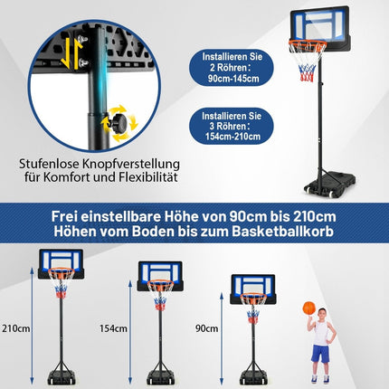 Basketballständer 90/158-210 cm höhenverstellbar Basketballkorb mit Standfuß wetterfest Indoor Outdoor Blau