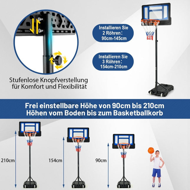 Basketballständer 90/158-210 cm höhenverstellbar Basketballkorb mit Standfuß wetterfest Indoor Outdoor Blau
