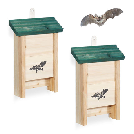 Fledermauskästen 2er-Set, Nisthilfen aus Holz mit Landebrett