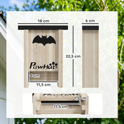 Bat House Set of 3 - Natural Spruce Wood, 18 x 6 x 22.5 cm