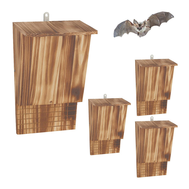 4er Fledermauskasten-Set, geflammtes Tannenholz