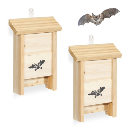 Fledermauskästen 2er-Pack, aus Holz, mit gerillter Innenseite